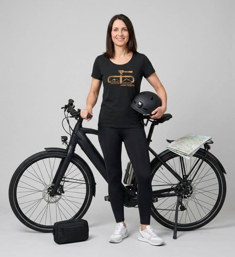 Espresso 9 bar | Damen Premium Organic T-Shirt (Fitted) von Rad&Rucksack - am Model präsentiert