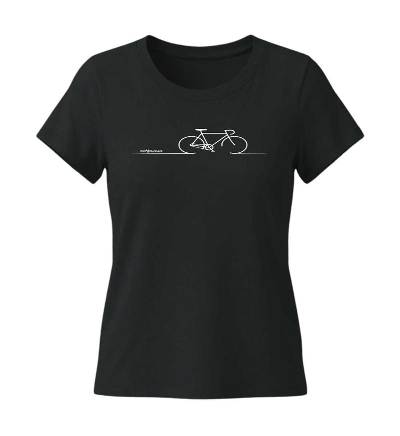 Fahrrad Bike T-Shirt Damen Tailliert in Schwarz (Black) – Produktbild (155 g/m² Bio-Baumwolle, tailliert) von Rad&Rucksack