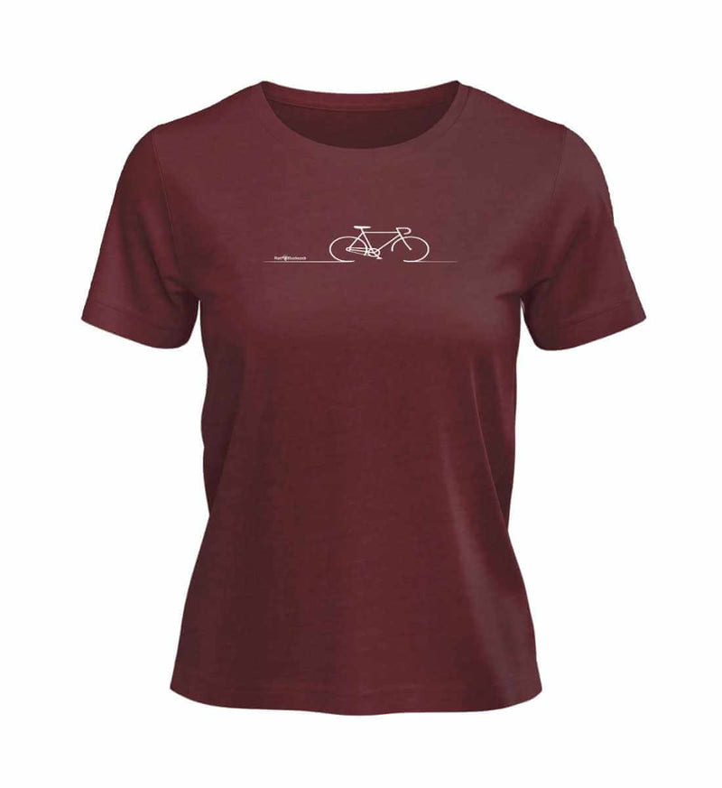Fahrrad Bike T-Shirt Damen in Weinrot (Burgundy) – Produktbild (100% Bio-Baumwolle) von Rad&Rucksack