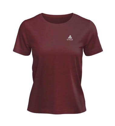 Fahrrad Cylce Besticktes Bio T-Shirt Damen in Weinrot (Burgundy) – Produktbild (100% Bio-Baumwolle) von Rad&Rucksack