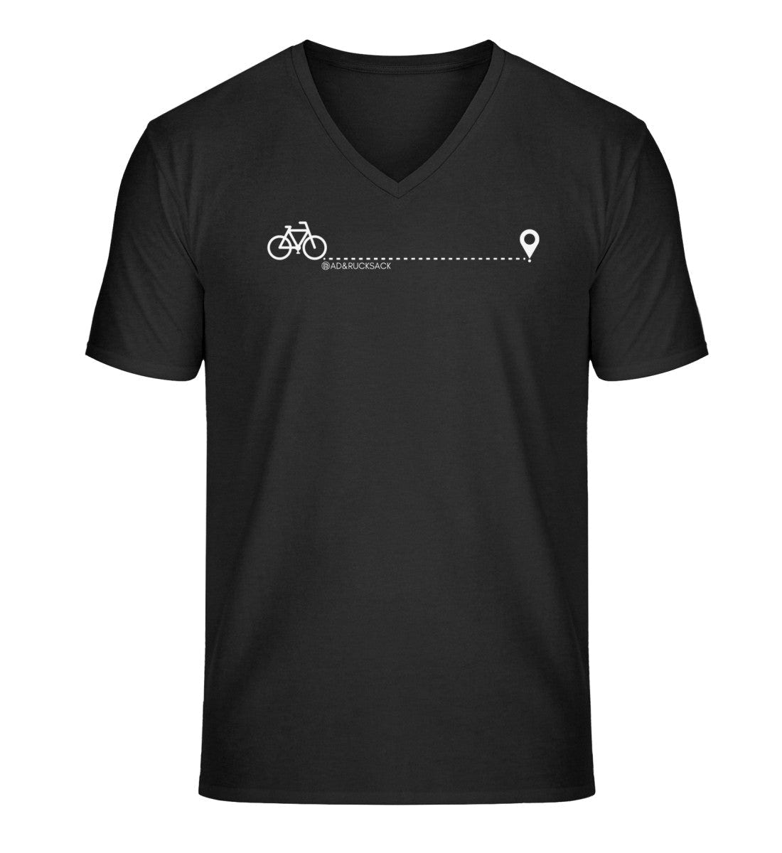 Outdoor V-Neck T-Shirt Fahrrad Herren in Schwarz – Produktbild (100% Bio-Baumwolle) von Rad&Rucksack
