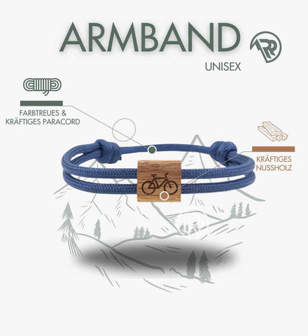 Paracord Armband Fahrrad – Modelbild (FSC-Walnussholz & Paracord) von Rad&Rucksack