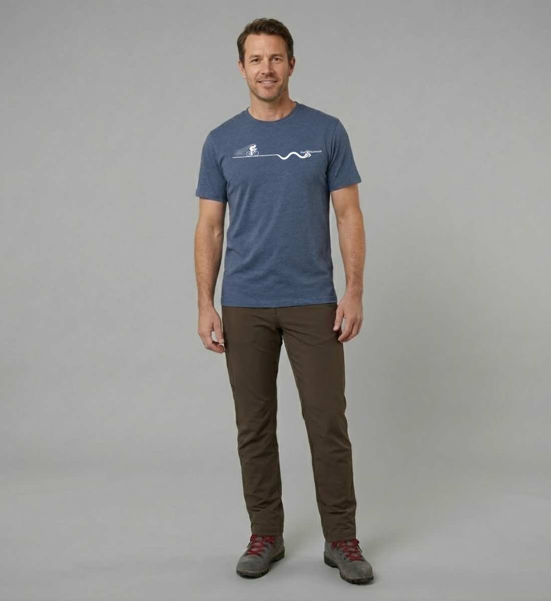 Flow | Damen Premium Organic T-Shirt (Creator) in Dark Heather Blue von Rad&Rucksack Model