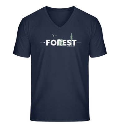 Outdoor V-Neck T-Shirt Forest Herren in Dunkelblau (French Navy) – Produktbild (100% Bio-Baumwolle) von Rad&Rucksack