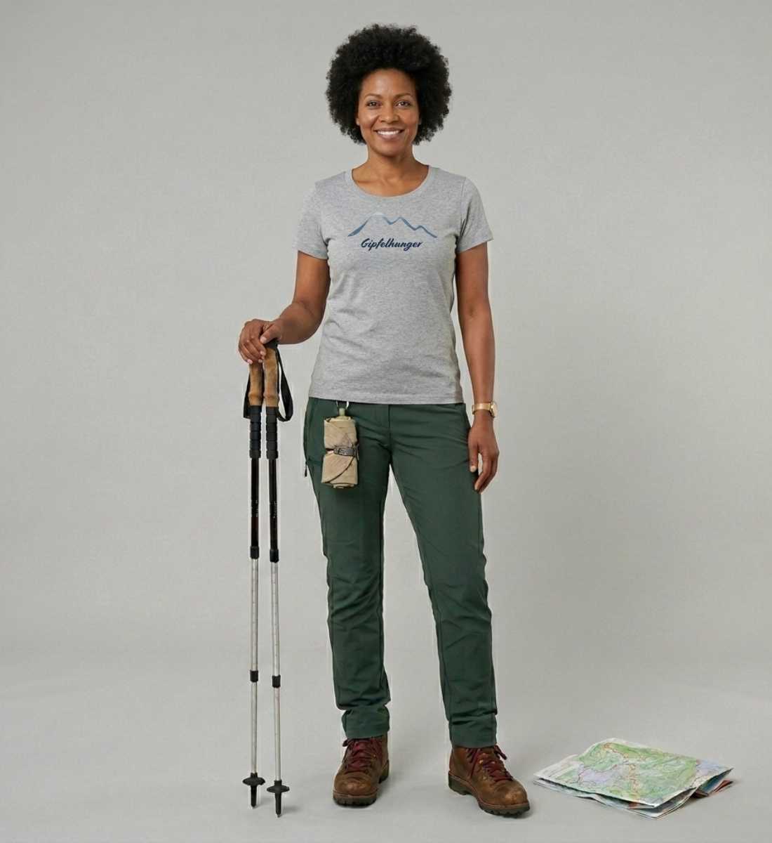 Gipfelhunger | Damen Premium Organic T-Shirt (Fitted) in Heather Grey von Rad&Rucksack Model