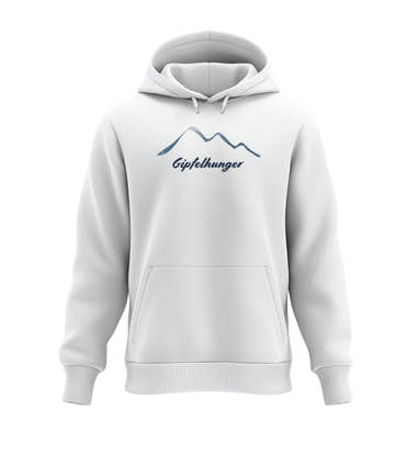 Gipfelhunger Hoodie in Weiß (White) – Produktbild (350 g/m² Bio-Baumwolle) von Rad&Rucksack