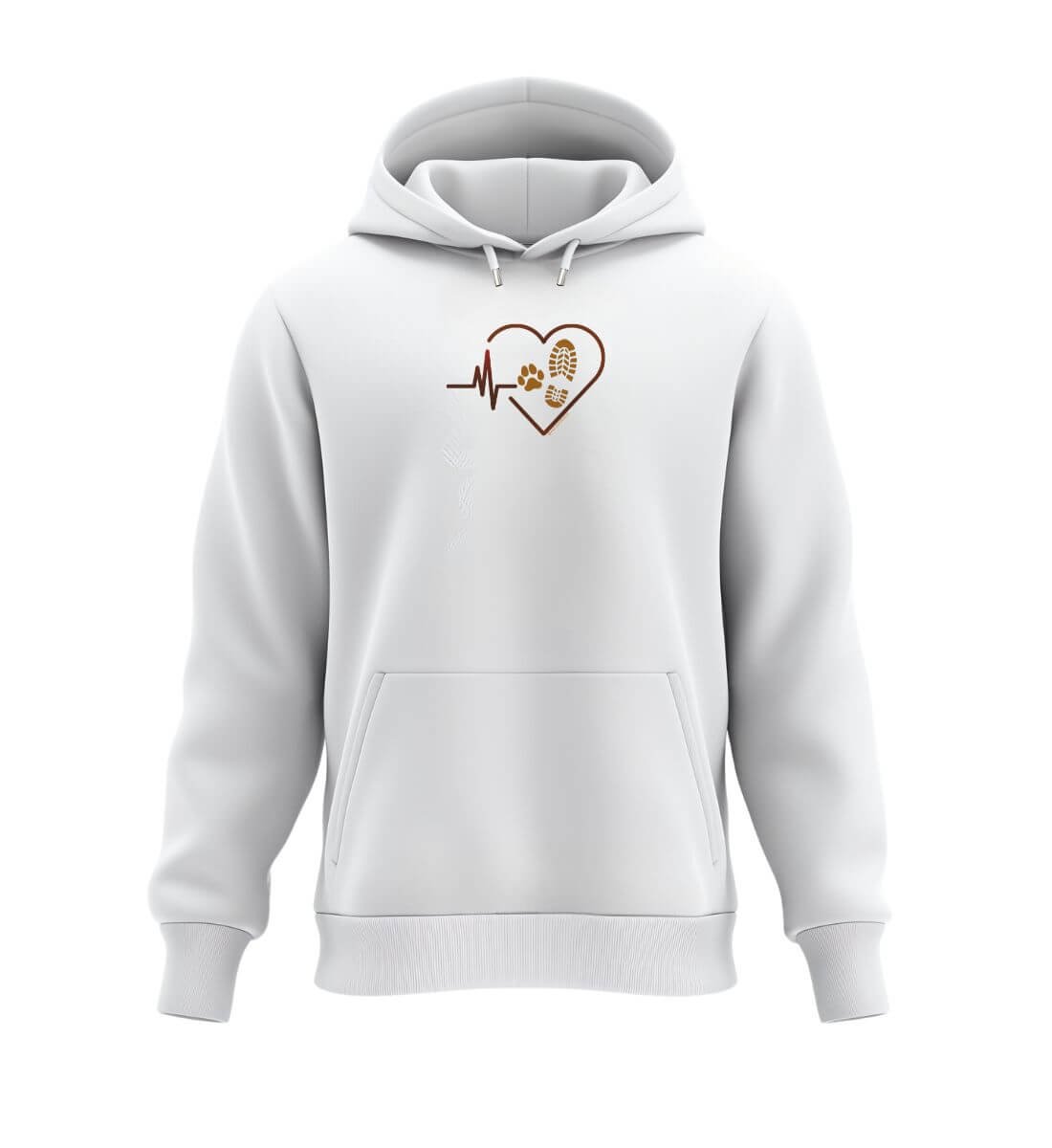 Warmer Hüttentour Hoodie Herzschlag Hund Wandern in Weiß (White) – Produktbild (350 g/m² Bio-Baumwolle) von Rad&Rucksack