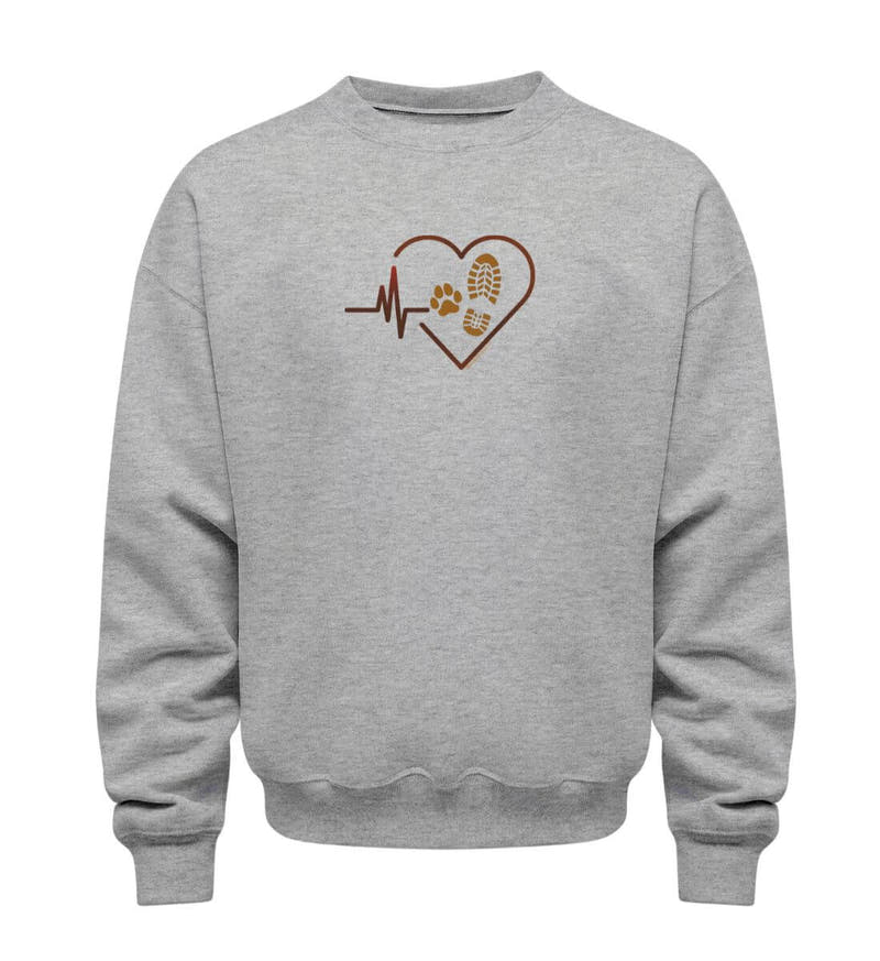 Herzschlag Hund Wandern | Unisex Organic Pullover in Heather Grey von Shirtee