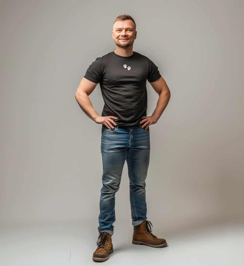 Hund | Herren Premium Organic T-Shirt (Stick) von Rad&Rucksack - am Model präsentiert