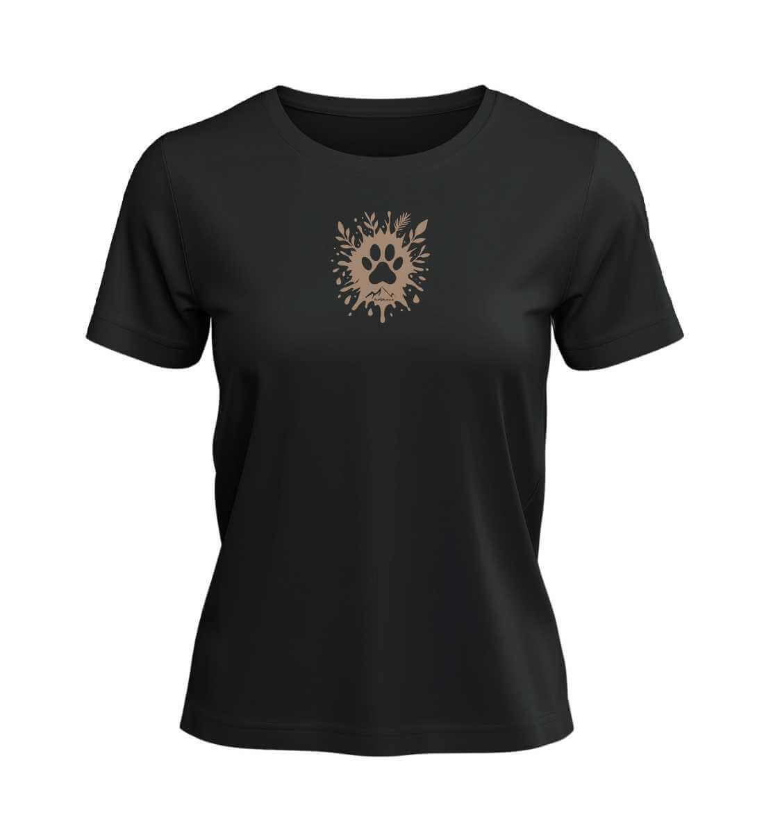 Hund Pfote T-Shirt Damen Schwarz (Black) – Produktbild (100% Bio-Baumwolle) von Rad&Rucksack