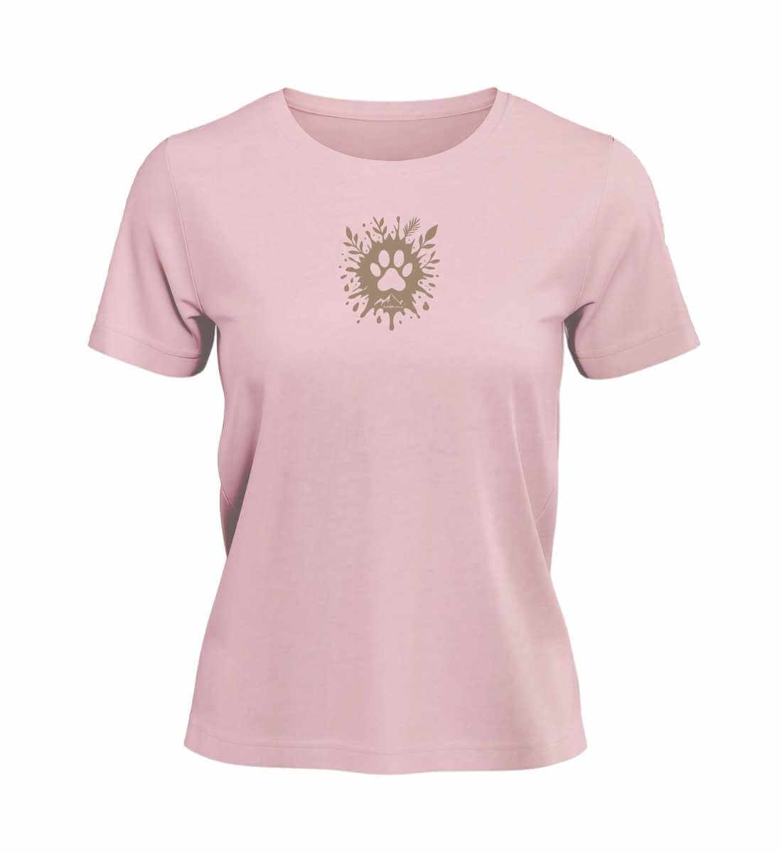 Outdoor T-Shirt Hund Pfote Damen in Zartrosa (Cotton Pink) – Produktbild (100% Bio-Baumwolle) von Rad&Rucksack