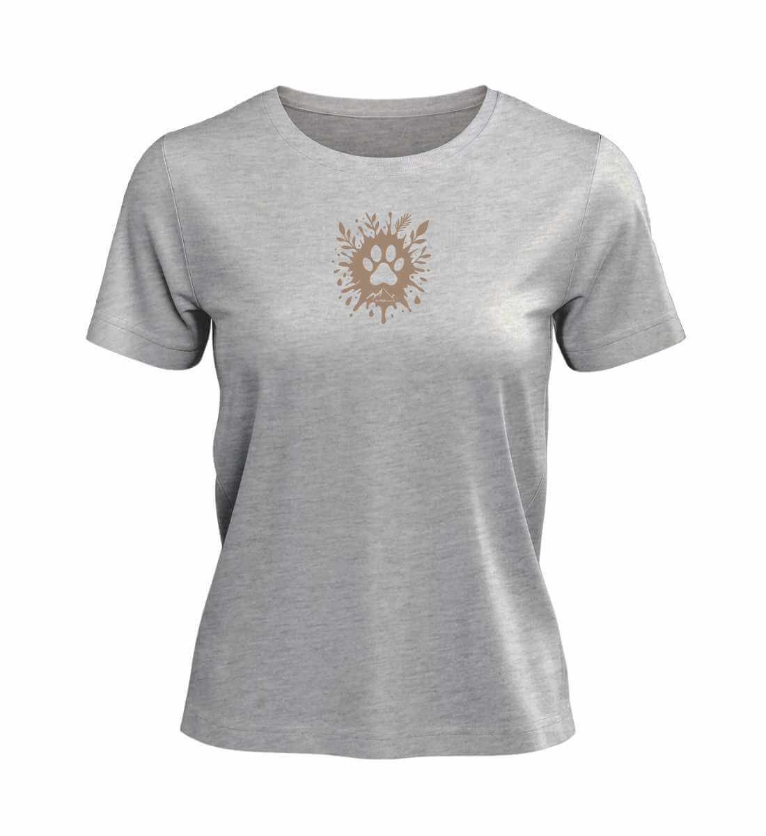 Hund Pfote T-Shirt Damen Grau-Melange (Heather Grey) – Produktbild (100% Bio-Baumwolle) von Rad&Rucksack