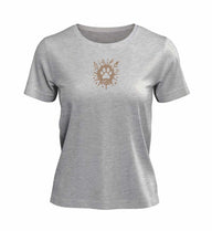 Hund Pfote T-Shirt Damen Grau-Melange (Heather Grey) – Produktbild (100% Bio-Baumwolle) von Rad&Rucksack
