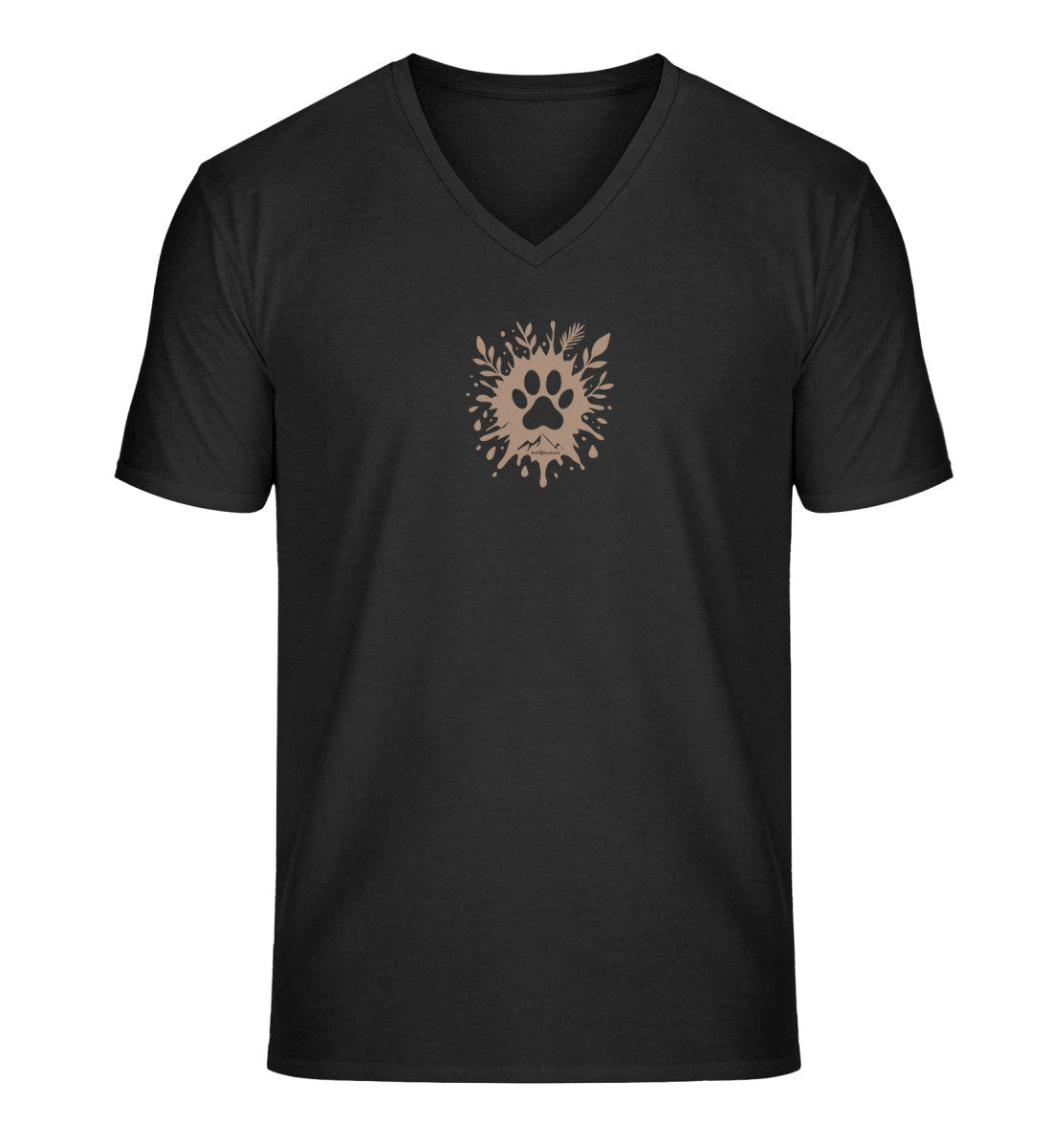 Geschenk Hund Pfote V-Neck T-Shirt in Schwarz (Black) – Produktbild (100% Bio-Baumwolle) von Rad&Rucksack