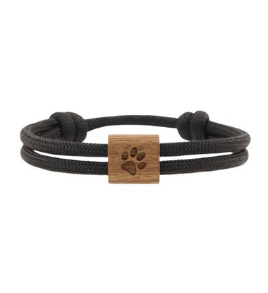 Armband Hundepfote in Schwarz (Black) – Produktbild (FSC-Walnussholz & Paracord) von Rad&Rucksack