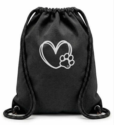Leichter Outdoor Gymsac 12l „Hundverliebt“ in Schwarz (Black) – Produktbild (140 g/m² Baumwolle) von Rad&Rucksack