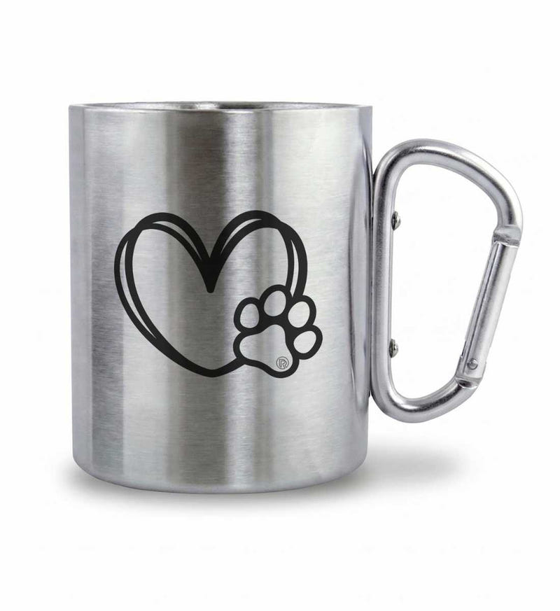 Hundverliebt Edelstahltasse – Lifestyle-Aufnahme (Edelstahl mit silbernem Karabinergriff) von Rad&Rucksack
