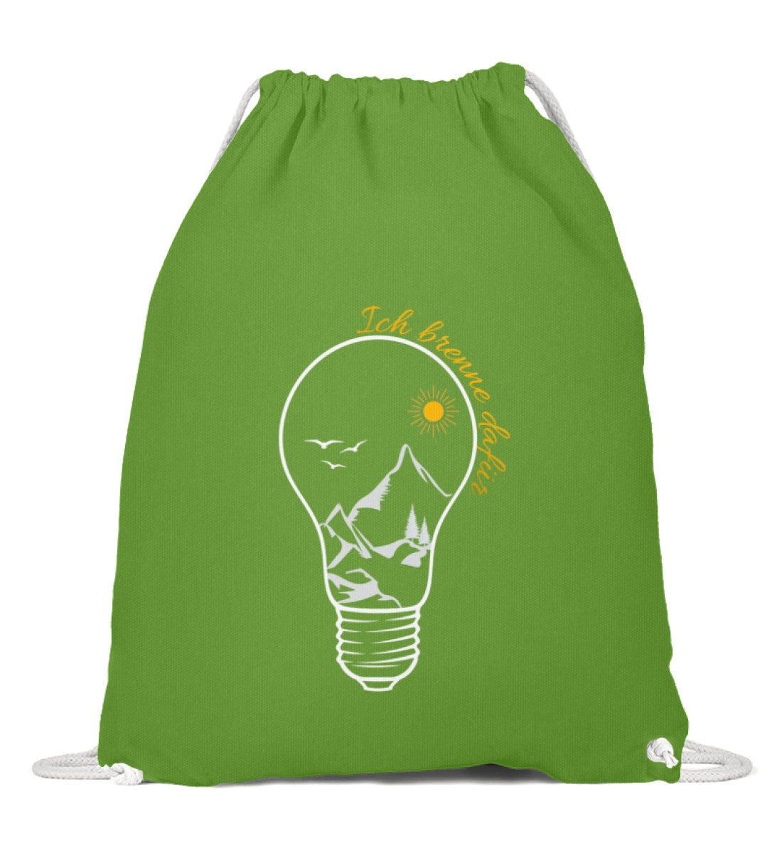 Ich brenne dafür | Baumwoll Gymsac in LimettenGrün von Rad&Rucksack