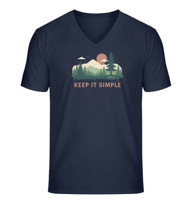 Geschenk Keep It Simple V-Neck T-Shirt in Dunkelblau (French Navy) – Produktbild (100% Bio-Baumwolle) von Rad&Rucksack