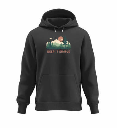 Warmer Hüttentour Hoodie Keep It Simple in Schwarz (Black) – Produktbild (350 g/m² Bio-Baumwolle) von Rad&Rucksack