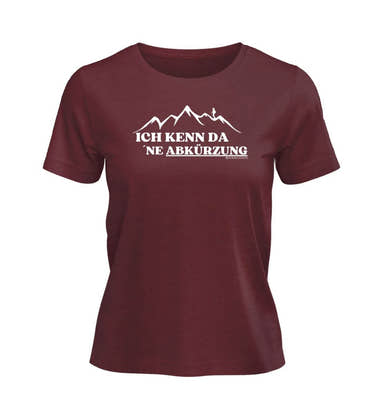 Outdoor T-Shirt Kenn Da Ne Abkürzung Damen in Weinrot (Burgundy) – Produktbild (100% Bio-Baumwolle) von Rad&Rucksack