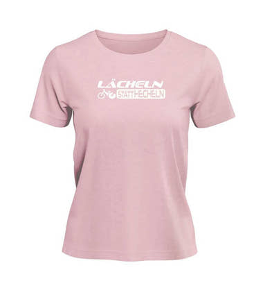 Lächeln Statt Hecheln T-Shirt Damen Zartrosa (Cotton Pink) – Produktbild (100% Bio-Baumwolle) von Rad&Rucksack