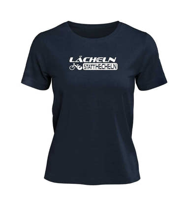 Lächeln Statt Hecheln T-Shirt Damen in Dunkelblau (French Navy) – Produktbild (100% Bio-Baumwolle) von Rad&Rucksack