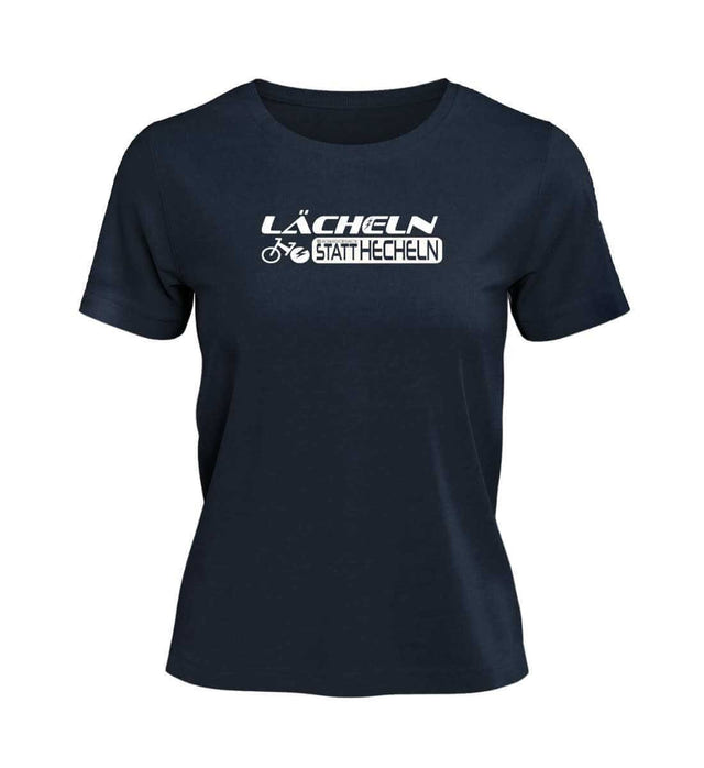 Lächeln Statt Hecheln T-Shirt Damen in Dunkelblau (French Navy) – Produktbild (100% Bio-Baumwolle) von Rad&Rucksack