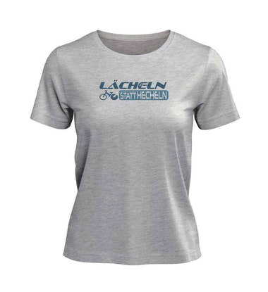 Lächeln Statt Hecheln T-Shirt Damen Grau-Melange (Heather Grey) – Produktbild (100% Bio-Baumwolle) von Rad&Rucksack