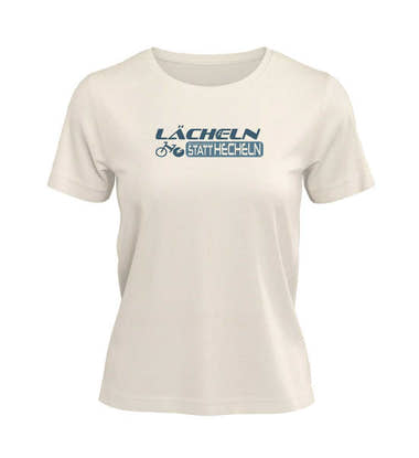 Lächeln Statt Hecheln T-Shirt Damen Naturweiß (Natural Raw) – Produktbild (100% Bio-Baumwolle) von Rad&Rucksack