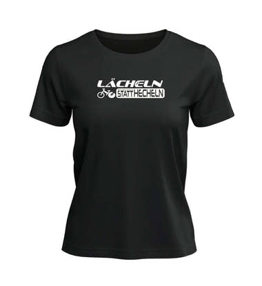 Lächeln Statt Hecheln T-Shirt Damen Schwarz – Produktbild (100% Bio-Baumwolle) von Rad&Rucksack