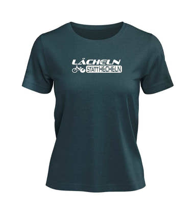 Lächeln Statt Hecheln T-Shirt Damen Blaugrün (Stargazer) – Produktbild (100% Bio-Baumwolle) von Rad&Rucksack