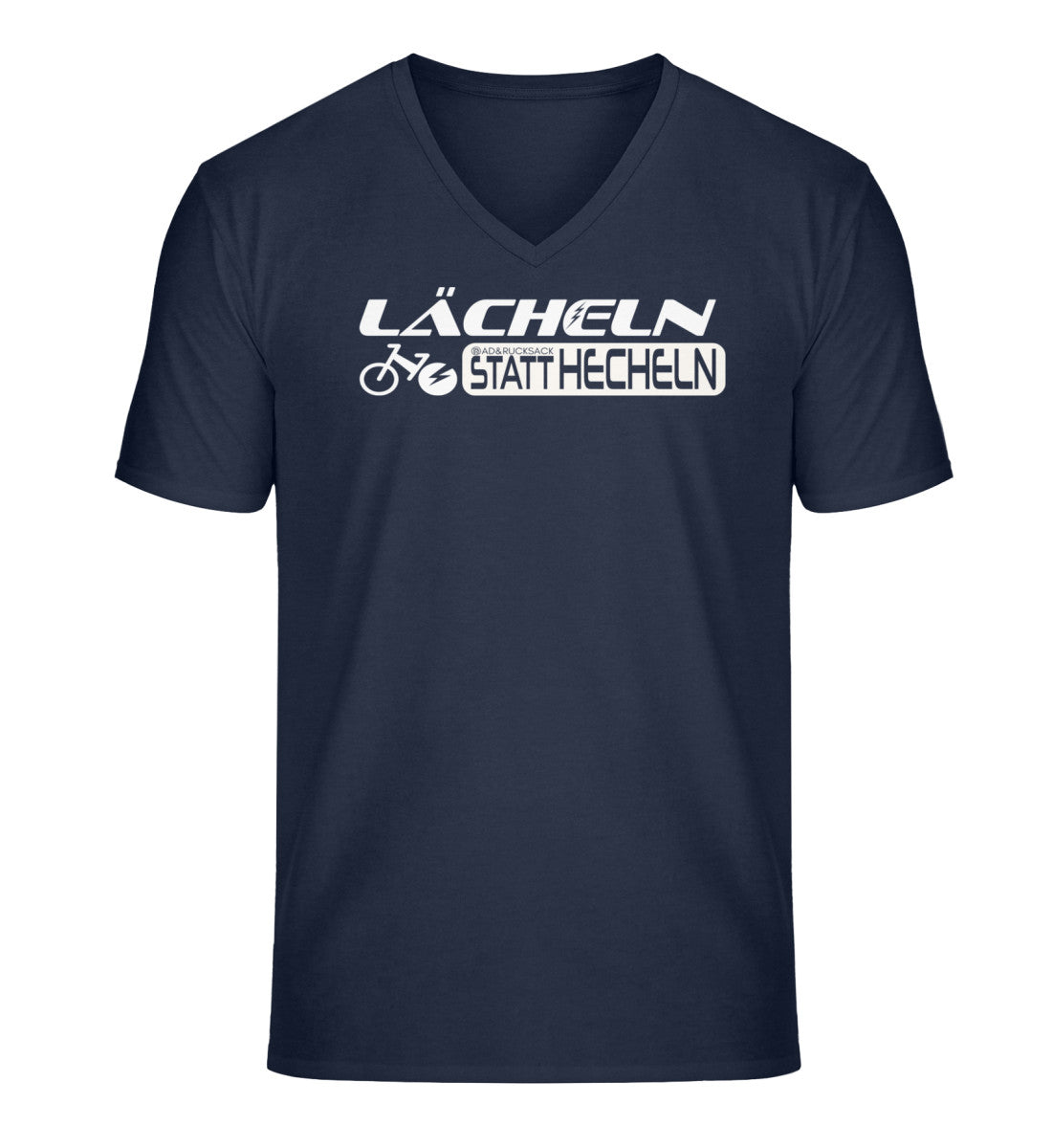 Lächeln statt hecheln | Herren V-Neck Premium Organic T-Shirt in French Navy von Rad&Rucksack