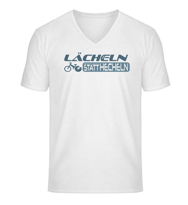 Lächeln Statt Hecheln V-Neck T-Shirt Herren in Weiß (White) – Produktbild (100% Bio-Baumwolle) von Rad&Rucksack