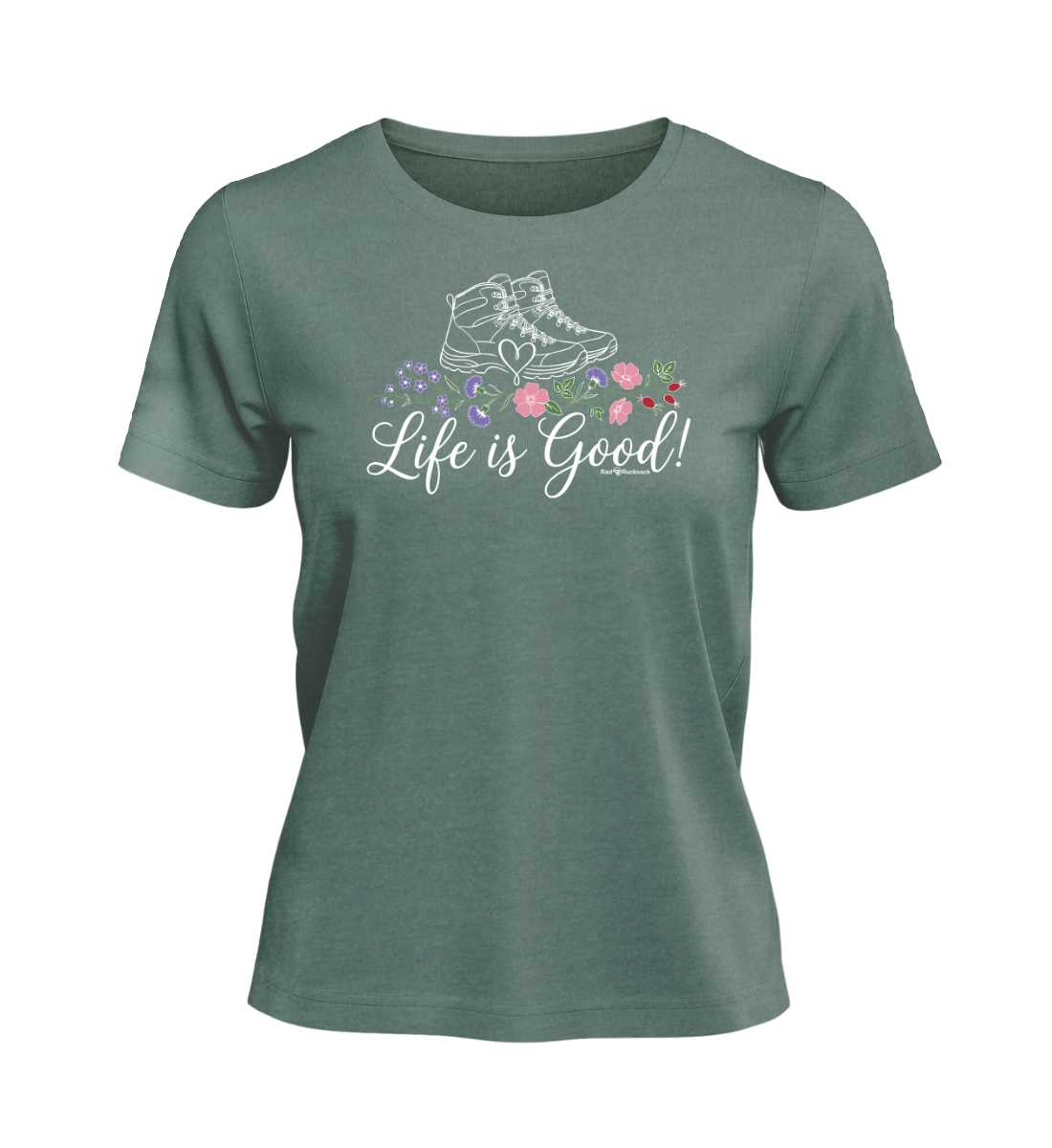Life is Good | Damen Premium Organic T-Shirt in Green Bay von Rad&Rucksack