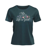 Life Is Good T-Shirt Damen Blaugrün (Stargazer) – Produktbild (100% Bio-Baumwolle) von Rad&Rucksack