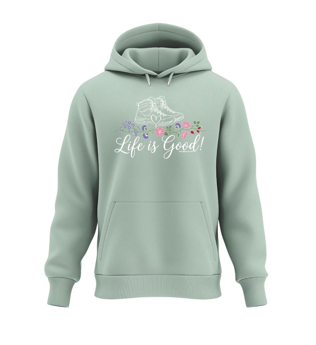 Life Is Good | Unisex Organic Hoodie in Aloe von Rad&Rucksack