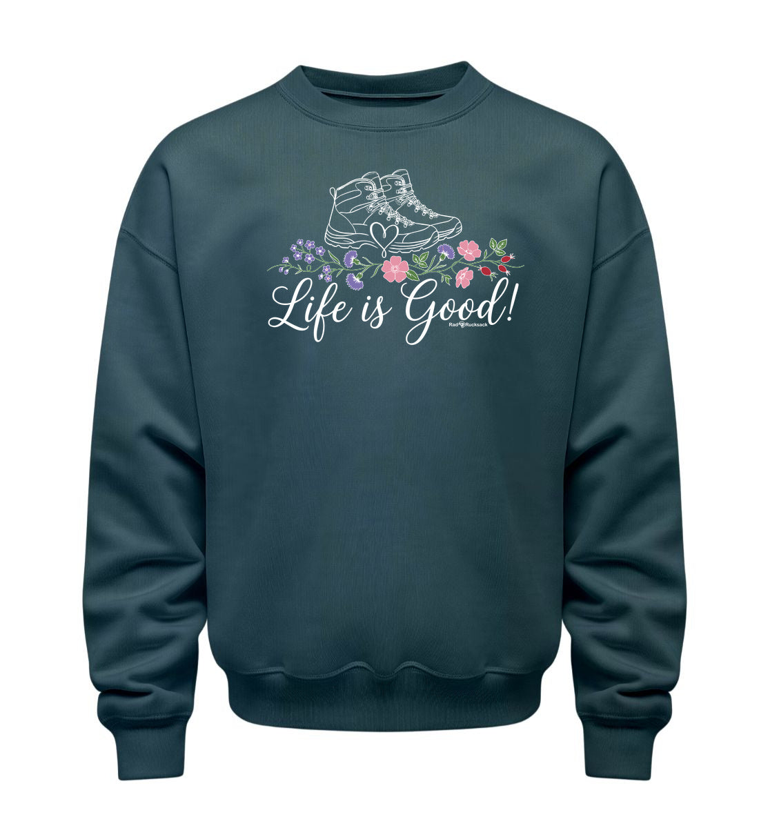 Life Is Good | Unisex Organic Pullover in Stargazer von Rad&Rucksack