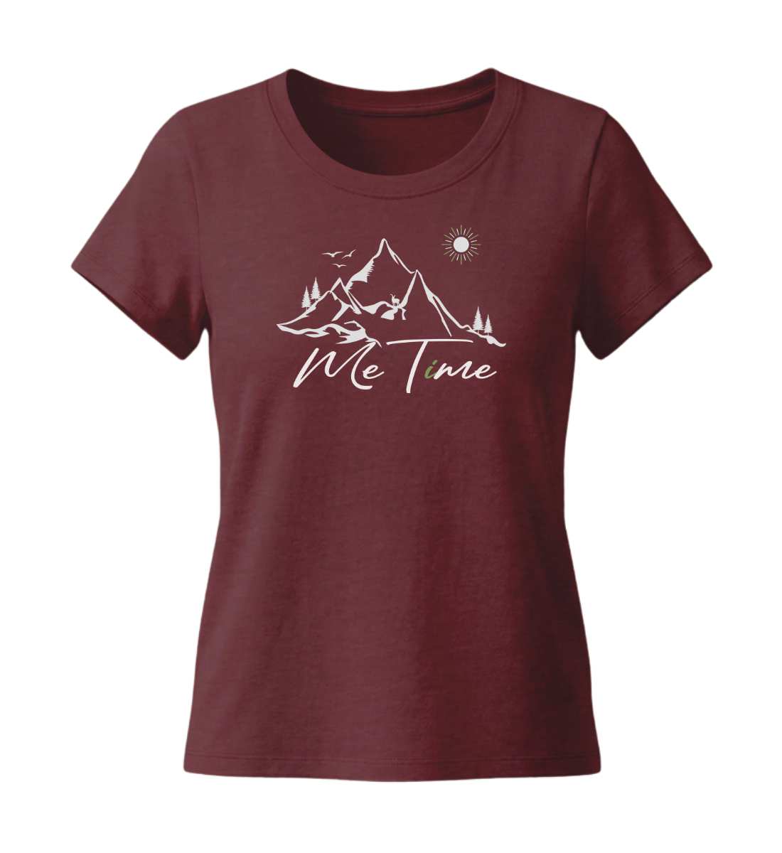 Me Time T-Shirt Damen Weinrot (Burgundy) – Produktbild (155 g/m² Bio-Baumwolle, tailliert) von Rad&Rucksack