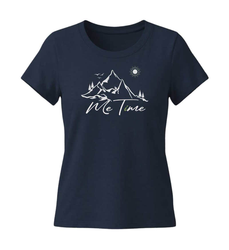 Me Time T-Shirt Damen Tailliert in Dunkelblau (French Navy) – Produktbild (155 g/m² Bio-Baumwolle, tailliert) von Rad&Rucksack