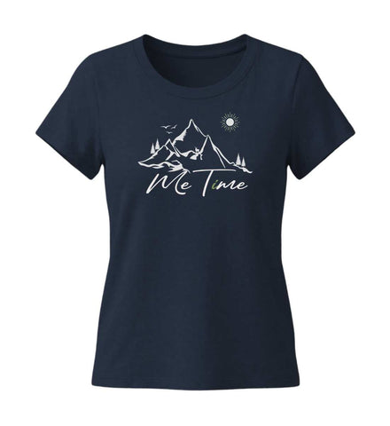 Me Time T-Shirt Damen Tailliert in Dunkelblau (French Navy) – Produktbild (155 g/m² Bio-Baumwolle, tailliert) von Rad&Rucksack
