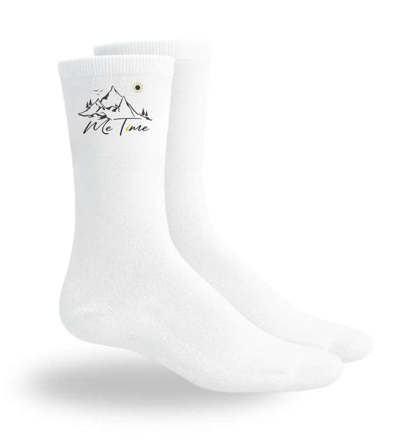 Me Time Sportsocken in Weiß (White) – Motiv- & Print-Ansicht (atmungsaktives Mesh-Fußbett) von Rad&Rucksack