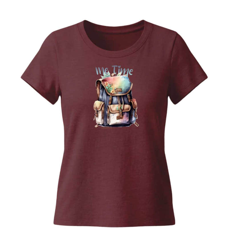 Me Time Wandern T-Shirt Damen Tailliert in Weinrot (Burgundy) – Produktbild (155 g/m² Bio-Baumwolle, tailliert) von Rad&Rucksack