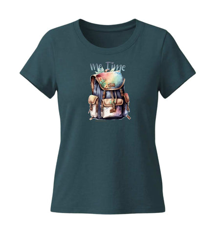 Me Time Wandern T-Shirt Damen Blaugrün (Stargazer) – Produktbild (155 g/m² Bio-Baumwolle, tailliert) von Rad&Rucksack