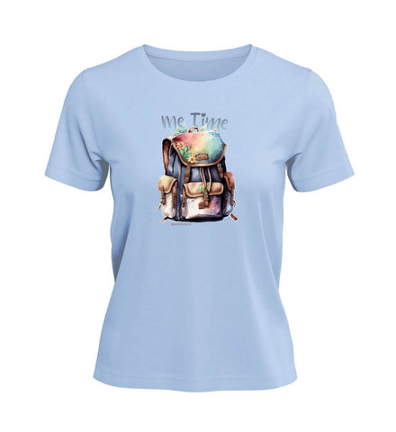 Me Time Wandern T-Shirt Damen Mittelblau (Blue Soul) – Produktbild (100% Bio-Baumwolle) von Rad&Rucksack