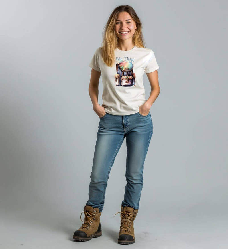 Me Time Wandern Bio T-Shirt Damen – Modelbild (100% Bio-Baumwolle) von Rad&Rucksack