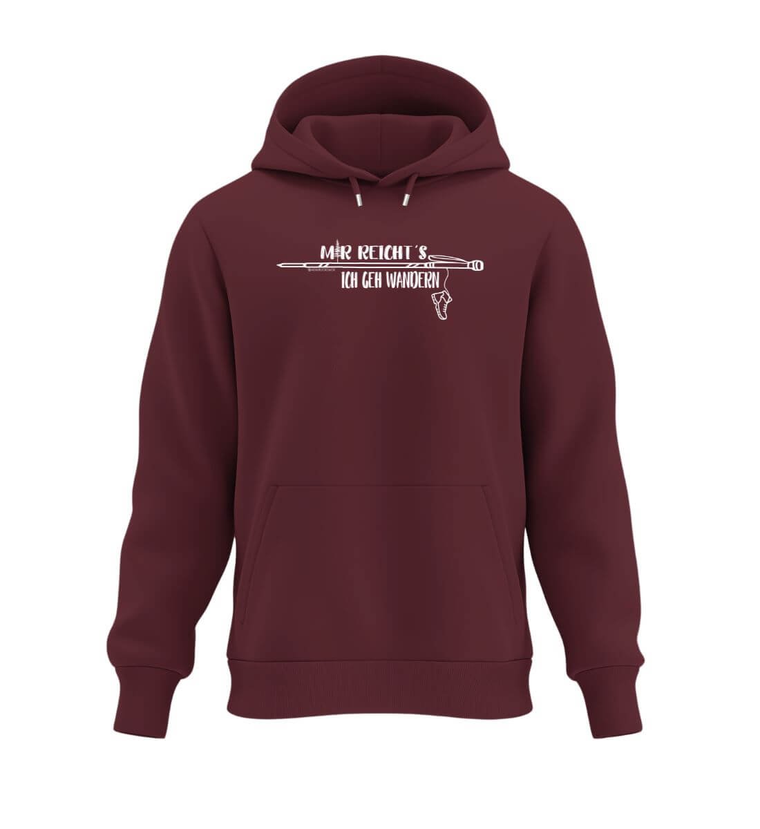 Warmer Hüttentour Hoodie Mir Reichts Ich Geh Wandern in Weinrot (Burgundy) – Produktbild (350 g/m² Bio-Baumwolle) von Rad&Rucksack
