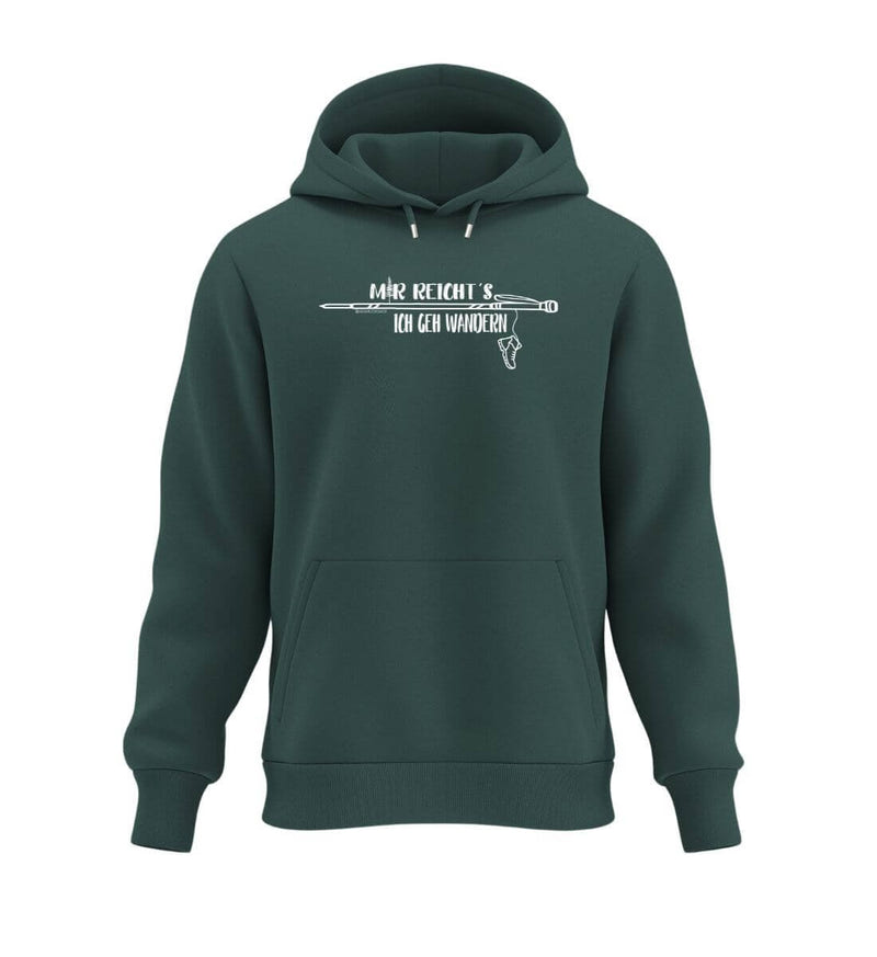 Mir Reichts Ich Geh Wandern Bio Hoodie in Tannengrün (Glazed Green) – Produktbild (350 g/m² Bio-Baumwolle) von Rad&Rucksack
