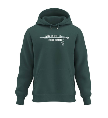 Mir Reichts Ich Geh Wandern Bio Hoodie in Tannengrün (Glazed Green) – Produktbild (350 g/m² Bio-Baumwolle) von Rad&Rucksack
