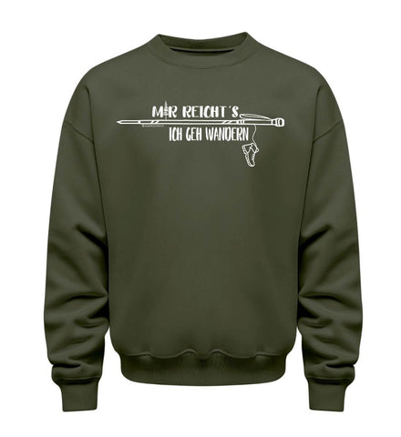 Mir Reichts Ich Geh Wandern Sweatshirt in Olivgrün (Khaki) – Produktbild (350 g/m² Bio-Baumwolle) von Rad&Rucksack